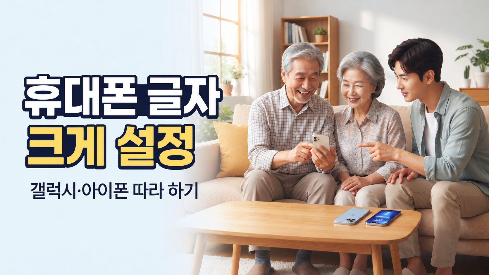 부모님 휴대폰 글자 크게 설정하는 방법을 알려주는 갤럭시·아이폰 화면 확대 안내